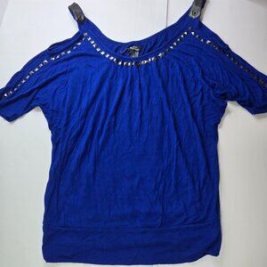 Teenage Runaway Blue Cold Shoulder Top with Stud Details